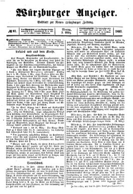 Würzburger Anzeiger (Neue Würzburger Zeitung) Montag 2. März 1857