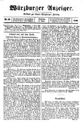 Würzburger Anzeiger (Neue Würzburger Zeitung) Samstag 2. April 1859
