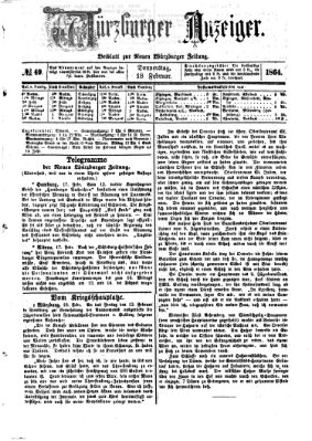 Würzburger Anzeiger (Neue Würzburger Zeitung) Donnerstag 18. Februar 1864