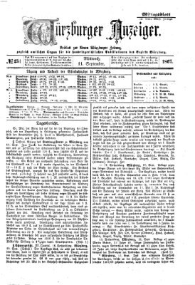 Würzburger Anzeiger (Neue Würzburger Zeitung) Mittwoch 11. September 1867