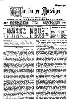 Würzburger Anzeiger (Neue Würzburger Zeitung) Dienstag 7. April 1868