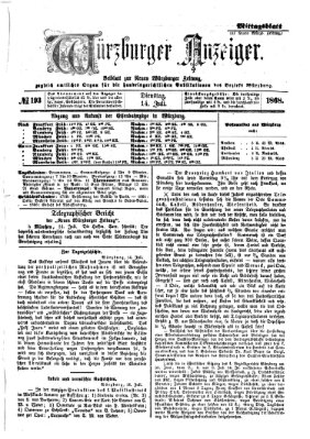 Würzburger Anzeiger (Neue Würzburger Zeitung) Dienstag 14. Juli 1868