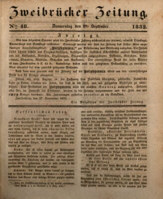 Zweibrücker Zeitung Donnerstag 27. September 1832