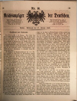 Reichsanzeiger der Deutschen (Allgemeiner Anzeiger der Deutschen) Mittwoch 17. Januar 1849