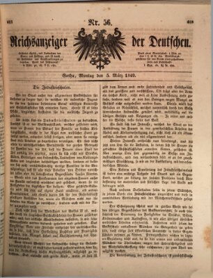 Reichsanzeiger der Deutschen (Allgemeiner Anzeiger der Deutschen) Montag 5. März 1849