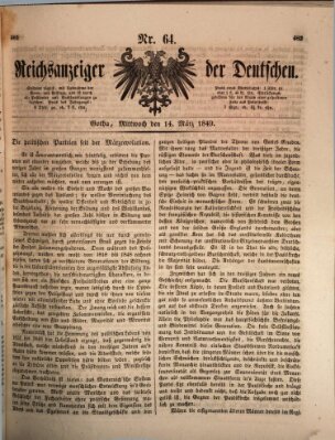 Reichsanzeiger der Deutschen (Allgemeiner Anzeiger der Deutschen) Mittwoch 14. März 1849