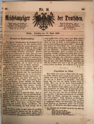 Reichsanzeiger der Deutschen (Allgemeiner Anzeiger der Deutschen) Dienstag 17. April 1849