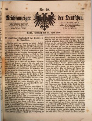 Reichsanzeiger der Deutschen (Allgemeiner Anzeiger der Deutschen) Mittwoch 25. April 1849