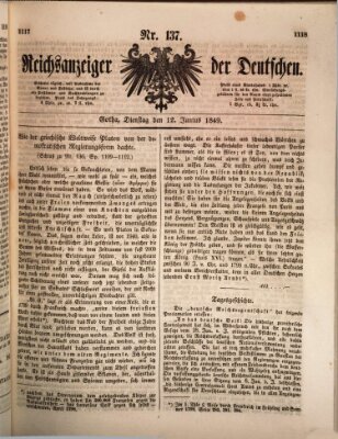 Reichsanzeiger der Deutschen (Allgemeiner Anzeiger der Deutschen) Dienstag 12. Juni 1849