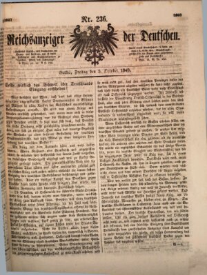 Reichsanzeiger der Deutschen (Allgemeiner Anzeiger der Deutschen) Freitag 5. Oktober 1849