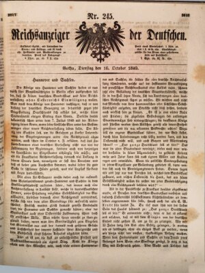 Reichsanzeiger der Deutschen (Allgemeiner Anzeiger der Deutschen) Dienstag 16. Oktober 1849