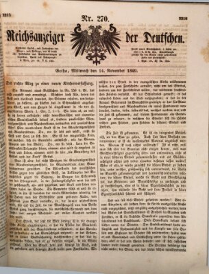 Reichsanzeiger der Deutschen (Allgemeiner Anzeiger der Deutschen) Mittwoch 14. November 1849