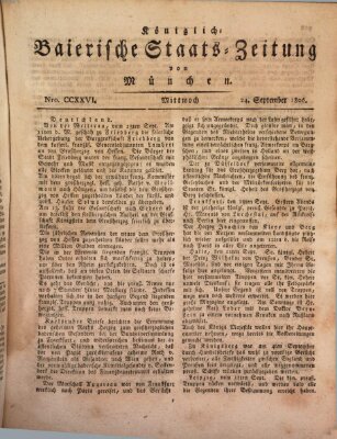 Königlich-Baierische Staats-Zeitung von München (Süddeutsche Presse) Mittwoch 24. September 1806