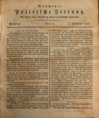 Münchener politische Zeitung (Süddeutsche Presse) Sonntag 22. Februar 1807