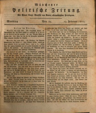 Münchener politische Zeitung (Süddeutsche Presse) Montag 23. Februar 1807