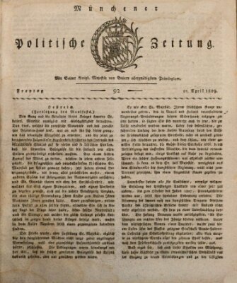 Münchener politische Zeitung (Süddeutsche Presse) Freitag 21. April 1809