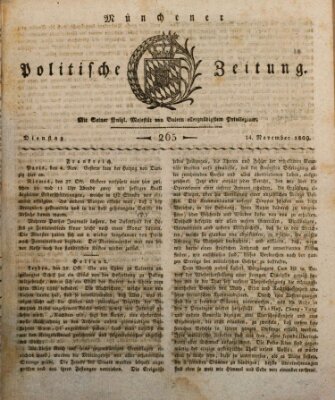 Münchener politische Zeitung (Süddeutsche Presse) Dienstag 14. November 1809