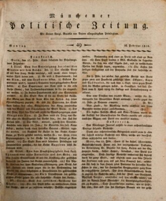 Münchener politische Zeitung (Süddeutsche Presse) Montag 26. Februar 1810