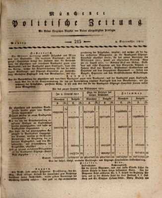 Münchener politische Zeitung (Süddeutsche Presse) Montag 9. September 1811