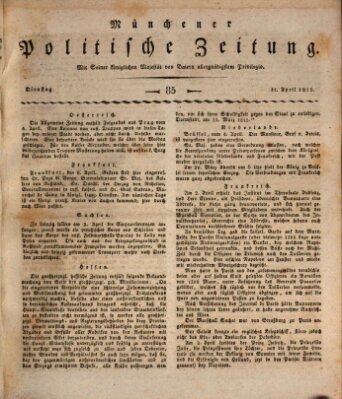 Münchener politische Zeitung (Süddeutsche Presse) Dienstag 11. April 1815