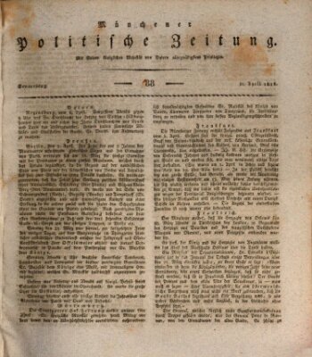 Münchener politische Zeitung (Süddeutsche Presse) Donnerstag 11. April 1816