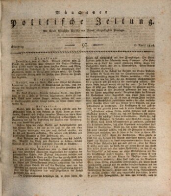 Münchener politische Zeitung (Süddeutsche Presse) Dienstag 23. April 1816