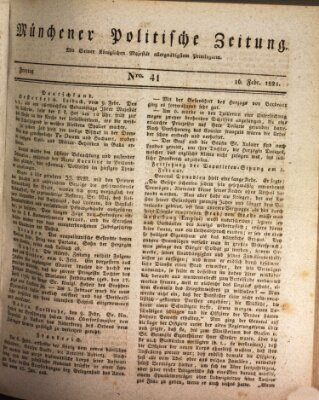 Münchener politische Zeitung (Süddeutsche Presse) Freitag 16. Februar 1821
