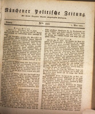 Münchener politische Zeitung (Süddeutsche Presse) Dienstag 1. Mai 1821
