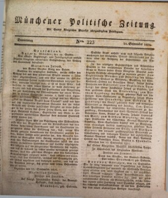 Münchener politische Zeitung (Süddeutsche Presse) Donnerstag 20. September 1821