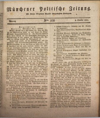 Münchener politische Zeitung (Süddeutsche Presse) Montag 8. Oktober 1821