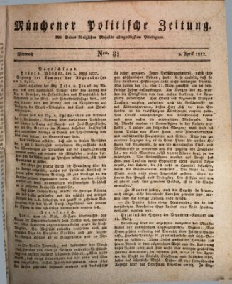 Münchener politische Zeitung (Süddeutsche Presse) Mittwoch 3. April 1822