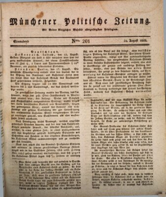 Münchener politische Zeitung (Süddeutsche Presse) Samstag 24. August 1822