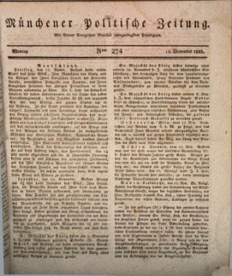 Münchener politische Zeitung (Süddeutsche Presse) Montag 18. November 1822