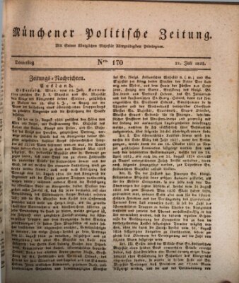 Münchener politische Zeitung (Süddeutsche Presse) Donnerstag 21. Juli 1825
