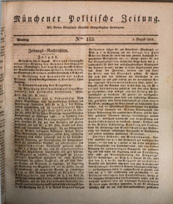 Münchener politische Zeitung (Süddeutsche Presse) Montag 8. August 1825