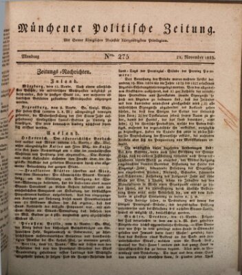 Münchener politische Zeitung (Süddeutsche Presse) Montag 21. November 1825