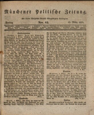 Münchener politische Zeitung (Süddeutsche Presse) Freitag 13. März 1835