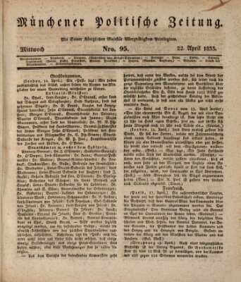 Münchener politische Zeitung (Süddeutsche Presse) Mittwoch 22. April 1835