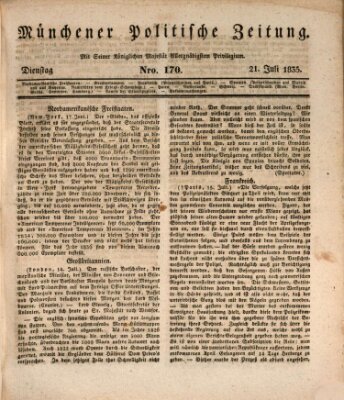 Münchener politische Zeitung (Süddeutsche Presse) Dienstag 21. Juli 1835