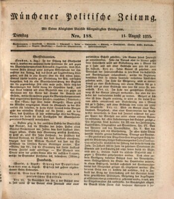 Münchener politische Zeitung (Süddeutsche Presse) Dienstag 11. August 1835