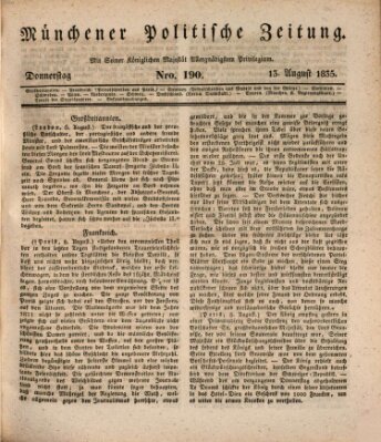 Münchener politische Zeitung (Süddeutsche Presse) Donnerstag 13. August 1835