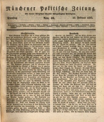 Münchener politische Zeitung (Süddeutsche Presse) Dienstag 23. Februar 1836