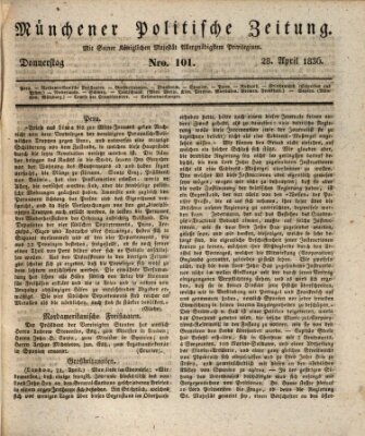 Münchener politische Zeitung (Süddeutsche Presse) Donnerstag 28. April 1836