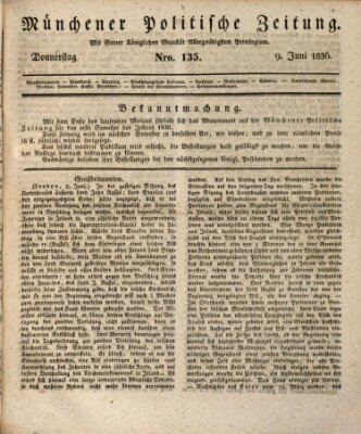 Münchener politische Zeitung (Süddeutsche Presse) Donnerstag 9. Juni 1836
