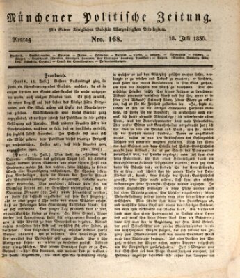 Münchener politische Zeitung (Süddeutsche Presse) Montag 18. Juli 1836