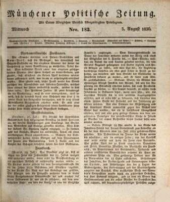 Münchener politische Zeitung (Süddeutsche Presse) Mittwoch 3. August 1836