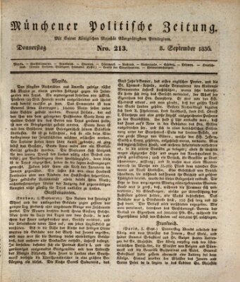 Münchener politische Zeitung (Süddeutsche Presse) Donnerstag 8. September 1836