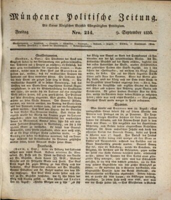 Münchener politische Zeitung (Süddeutsche Presse) Freitag 9. September 1836