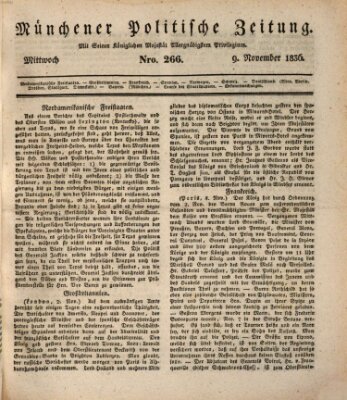 Münchener politische Zeitung (Süddeutsche Presse) Mittwoch 9. November 1836