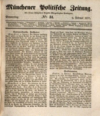 Münchener politische Zeitung (Süddeutsche Presse) Donnerstag 9. Februar 1837